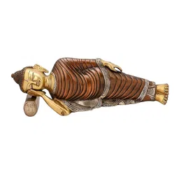 CraftVatika Unisex Gold-Toned & Bronze Handcrafted Sleeping Buddha Showpiece image 1