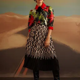 VERB BY PALLAVI SINGHEE Geometric Printed Gathered Midi Flared Skirt-picture-16