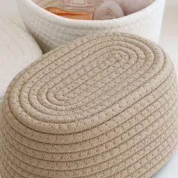 generic Bunaii Jute Cotton Rope Handmade Storage Organiser Box With Handle Opener For Living Room, Bathroom And For Multipurpose Uses (Pack Of 1) Beige (14 X 10 X 6) Cm, Rectangular image 2