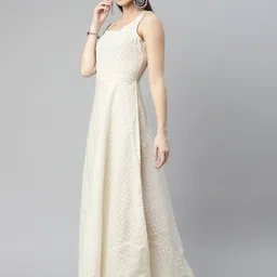 AMIRAS INDIAN ETHNIC WEAR Orange & White Striped Ethnic A-Line Maxi Dress image 4