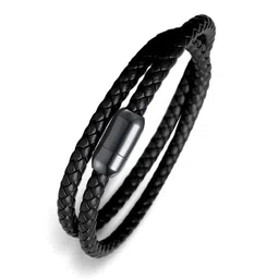the men thing STARRY TWINE - American Style Genuine Braided Leather Bracelet with Stainless Steel Clasp Magnetic Buckle for Men & Boy (8 inch) image 1