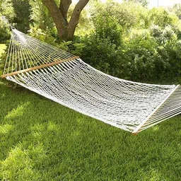 R Runilex Rope Hammock with Wooden Spreader Bars/Adults Swing for Single Person (Cotton, 78 x 30 Inches L x W, White) image 2