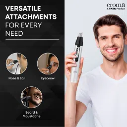Croma 4-in-1 Rechargeable Cordless Grooming Kit for Nose, Ear, Eyebrow, Beard & Moustache for Men & Women (40min Runtime, Water Resistant, Black) image 3