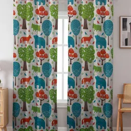 BFAM Cream-Coloured & Green Set of 2 Floral Black Out Door Curtain image 5