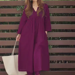 GoSriKi Women Solid A-Line Kurta with Trousers-image-37