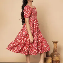 OTABU Floral Print Puff Sleeve A-Line Midi Dress image 3