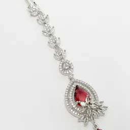 ZENEME Rhodium-Plated American Diamond Studded Maang Tikka Head Jewellery image 3