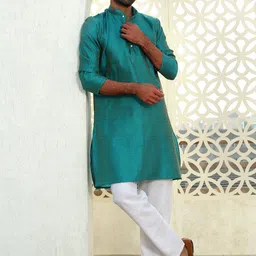 KRAFT INDIA Men Ethnic Motifs Regular Kurta with Pyjamas image 5
