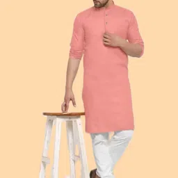ANUJ FASHION Men Pink Solid Cotton Mandarin Collar Ethnic Straight Kurtas-picture-19
