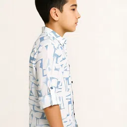CHARCHIT Boys Comfort Regular Fit Abstract Printed Mandarin Collar Cotton Casual Shirt image 5