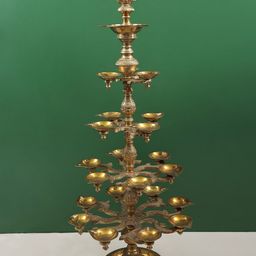 Exotic India Gold Toned Brass Five-Tray Twenty-Four-Wick Ganesha Diya-picture-13
