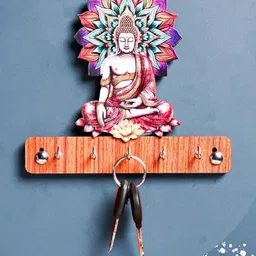 MustHome Blue & Pink Buddha Wooden Key Holder image 2