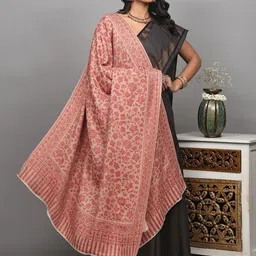 Exotic India Two Ply Reversible Woolen Shawl With Woven Paisleys And Maple Leaf Jaal image 5