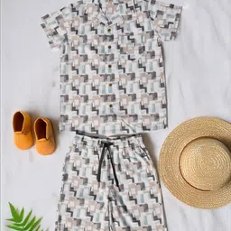 Bella Moda Boys Geometric Printed Spread Collar Pure Cotton Shirt With Shorts-picture-13