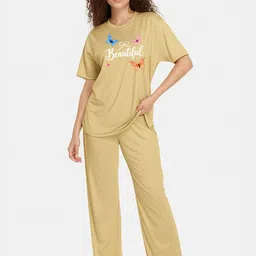 Fasense Women Printed T-shirt with Trousers Night Suit-picture-29