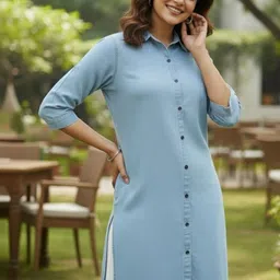 SK Creation Women Shirt Collar Cotton Straight Kurta-picture-20