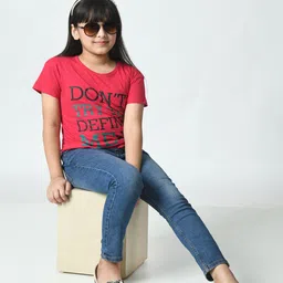 BAESD Girls Pack of 3 Typography  Printed Slim Fit T-shirt image 4