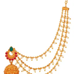 Anouk Gold-Plated Kundan Studded & Pearls Beaded Dome Shaped Layered Ear Chain Jhumkas image 5