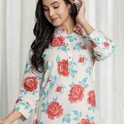 ALLEN WEAVE Floral Printed Shirt Collar Tunic With Trousers image 4