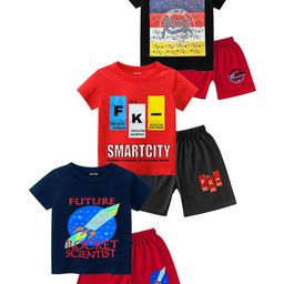 Tik Tok WEARS Boys Pack Of 3 Graphic Printed Pure Cotton T-shirt With Shorts-picture-9