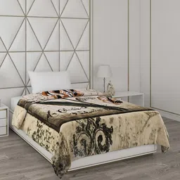 Monte Carlo Cream Coloured & White Floral Heavy Winter 1000 GSM Single Bed Blanket-picture-24