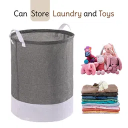 Kuber Industries Grey & White 5 Pieces Foldable Cloth Basket With Handle - 43 L image 5