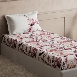 DDecor White & Pink Geometric 144 TC Single Bedsheet with 1 Pillow Covers image 3