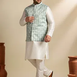 SOJANYA PLUS Mandarin Collar Straight Kurta & Pyjama With Nehru jacket-picture-21