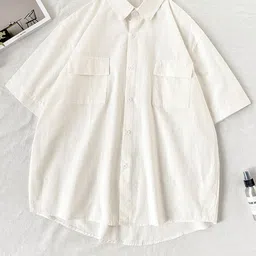 HERE&NOW Men Oversized Fit Spread Collar Solid Casual Shirt-picture-14