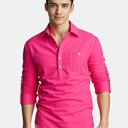 BHUVIKOO Shirt Collar Roll-Up Sleeves Straight Kurta-picture-22