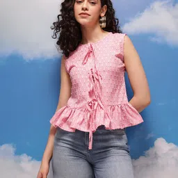 CORSICA Self Design Tie-Up Peplum Top image 4