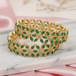Opal Touch Set Of 2 Gold-Plated & Green Brass American Diamond Bangle-image-99