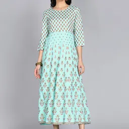 Jaipurite Women Ethnic Motifs Printed Round Neck Fit and Flare Dress-image-100