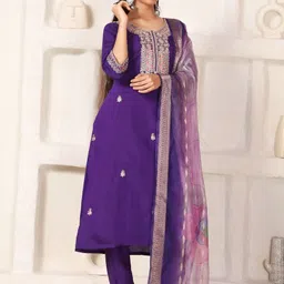all about you Women Ethnic Motifs Embroidered Kurta with Trousers & Dupatta image 4