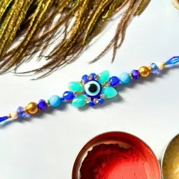 tipsy closet Blue Evil Eye Rakhi Stone Studded & Beaded Thread Rakhi Traditional Handmade Rakhi for Brother-picture-40