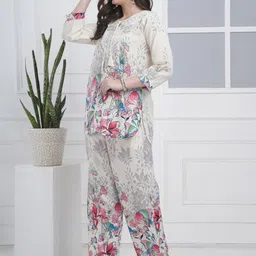 BAESD Floral Printed Pure Cotton Round-Neck Tunic With Palazzos Co-Ords image 3