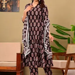ELVISH JAIPUR Women Ethnic Motifs Printed Cotton Kurta with Trousers & Dupatta image 5