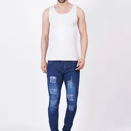 LINARIA Men Classic Slim Fit Mid-Rise Heavy Fade Mildly Distressed Jeans image 2