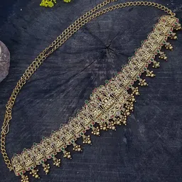 GRIIHAM Gold Plated Pearls Studded Waist Chain Saree Accessories-image-88