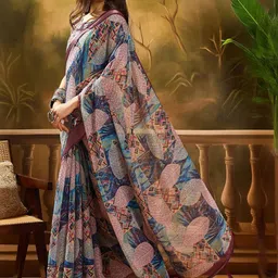Jinal & Jinal Zari Linen Blend Saree image 5