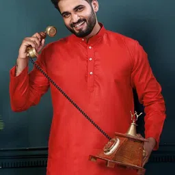 shreeram Men Solid Cotton Straight Kurta image 3