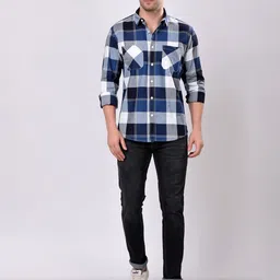 Stylox Men Tartan Checks Checked Spread Collar Long Sleeves Cotton Casual Shirt image 2