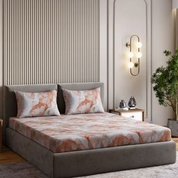 haus & kinder Muted Harmony Off White Printed Cotton 210 TC Bedsheet Set-1.83mx1.99mx34cm-picture-8