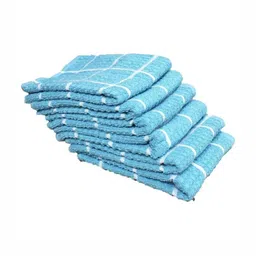 Aura 6-Pcs Blue & White Checked Pure Cotton Super Absorbent & Quick Dry Hand Towels image 2