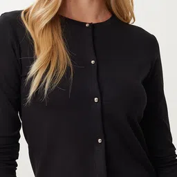 Happiness istanbul Women Solid Long Sleeves Round Neck Cardigan image 5