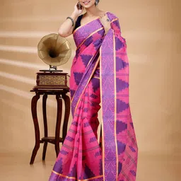 PuJoy Woven Design Zari Pure Cotton Taant Saree-picture-16