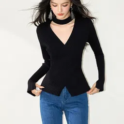 JC Collection Women Ribbed Pullover image 3