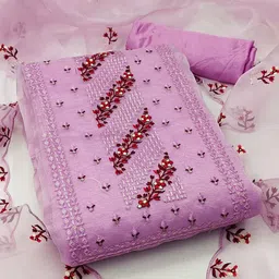 KALINI Floral Embroidered Sequinned Organza Unstitched Dress Material-image-96