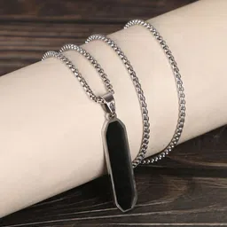 Thrillz Men Stainless Steel Silver-Plated Rectangle Shaped Pendant With Chain-picture-36