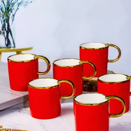 Roxx Red & Gold-Toned 6 Pieces Dishwasher Safe Porcelain Glossy Finish Mugs 180ml-picture-34